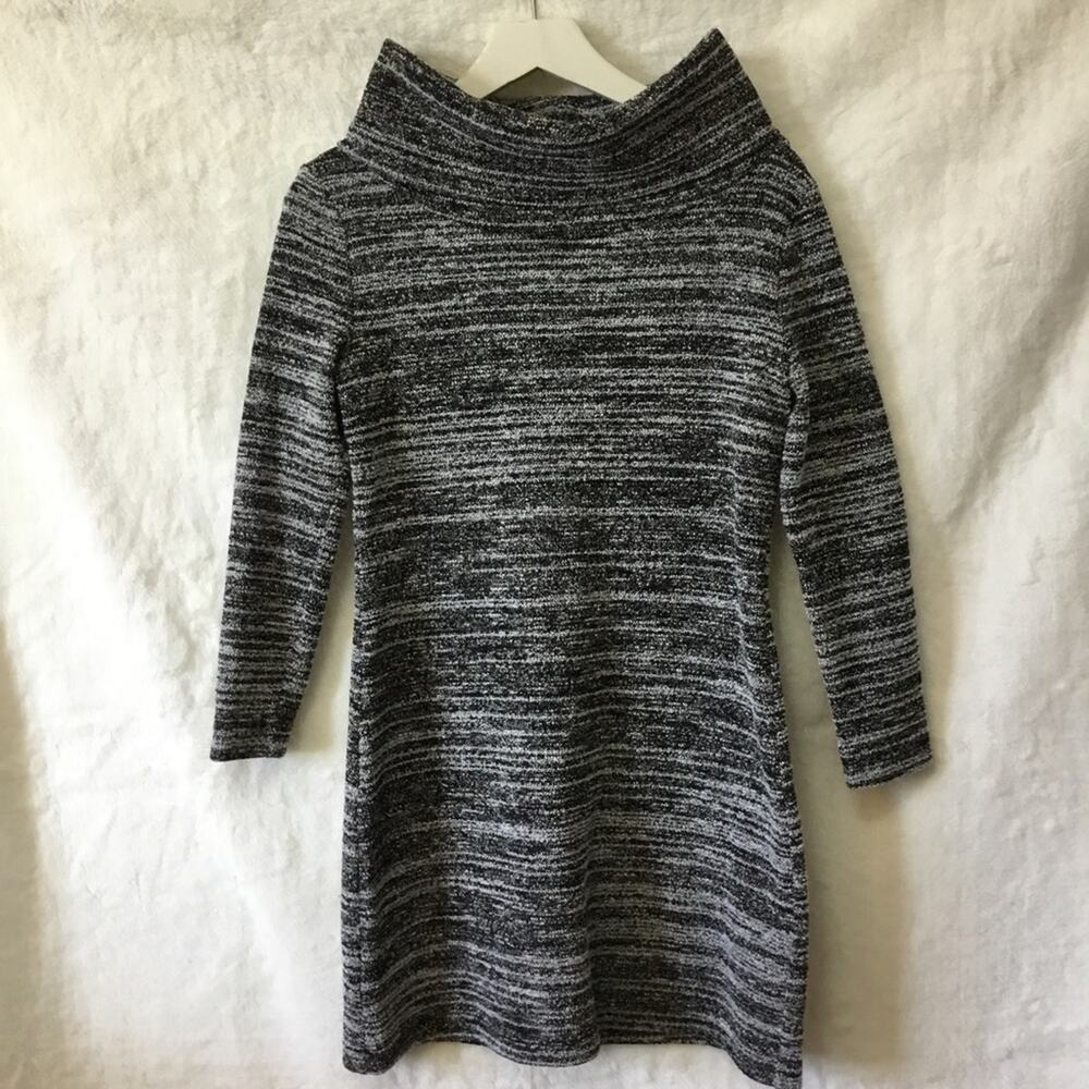 Loft Black & White Marled Cowl Neck Sweater Dress - Picture 2 of 7